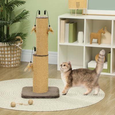PawHut 78cm 2-in-1 Cat Scratching Post with 3 Toy Feathers, Brown 
