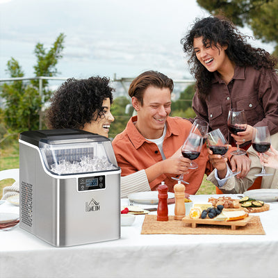HOMCOM 3.2L Compact Ice Machine, with LCD Screen and Accessories - Silver-Tone 