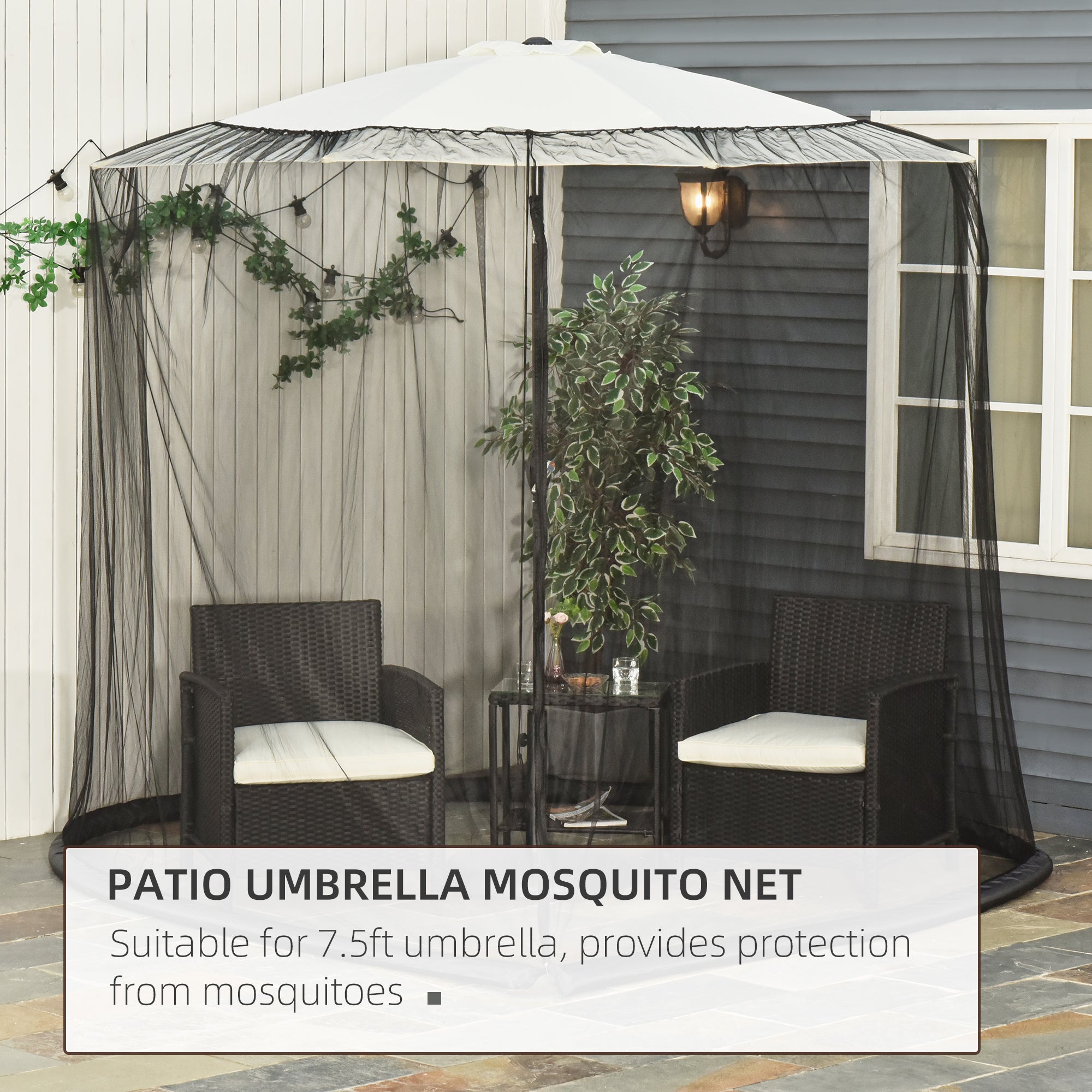 Outsunny 2.3m Umbrella Table Screen Outdoor Patio Cover Mosquito Insect Net Zipped Door 