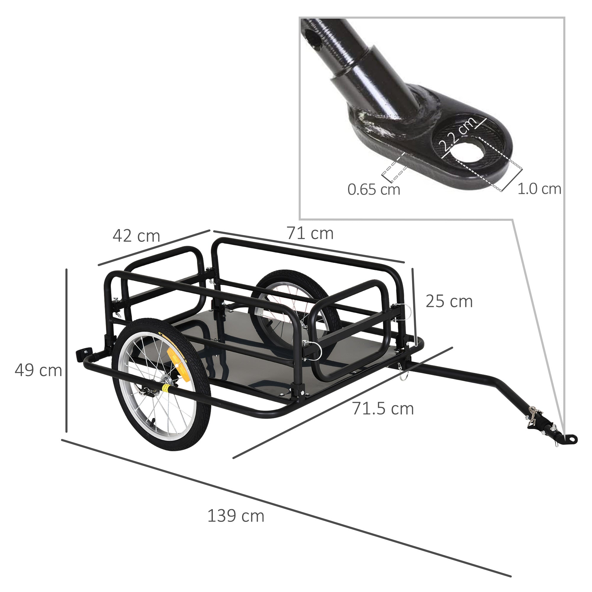 HOMCOM Bike Cargo Trailer in Steel Frame Extra Bicycle Storage Carrier with Hitch-Black 