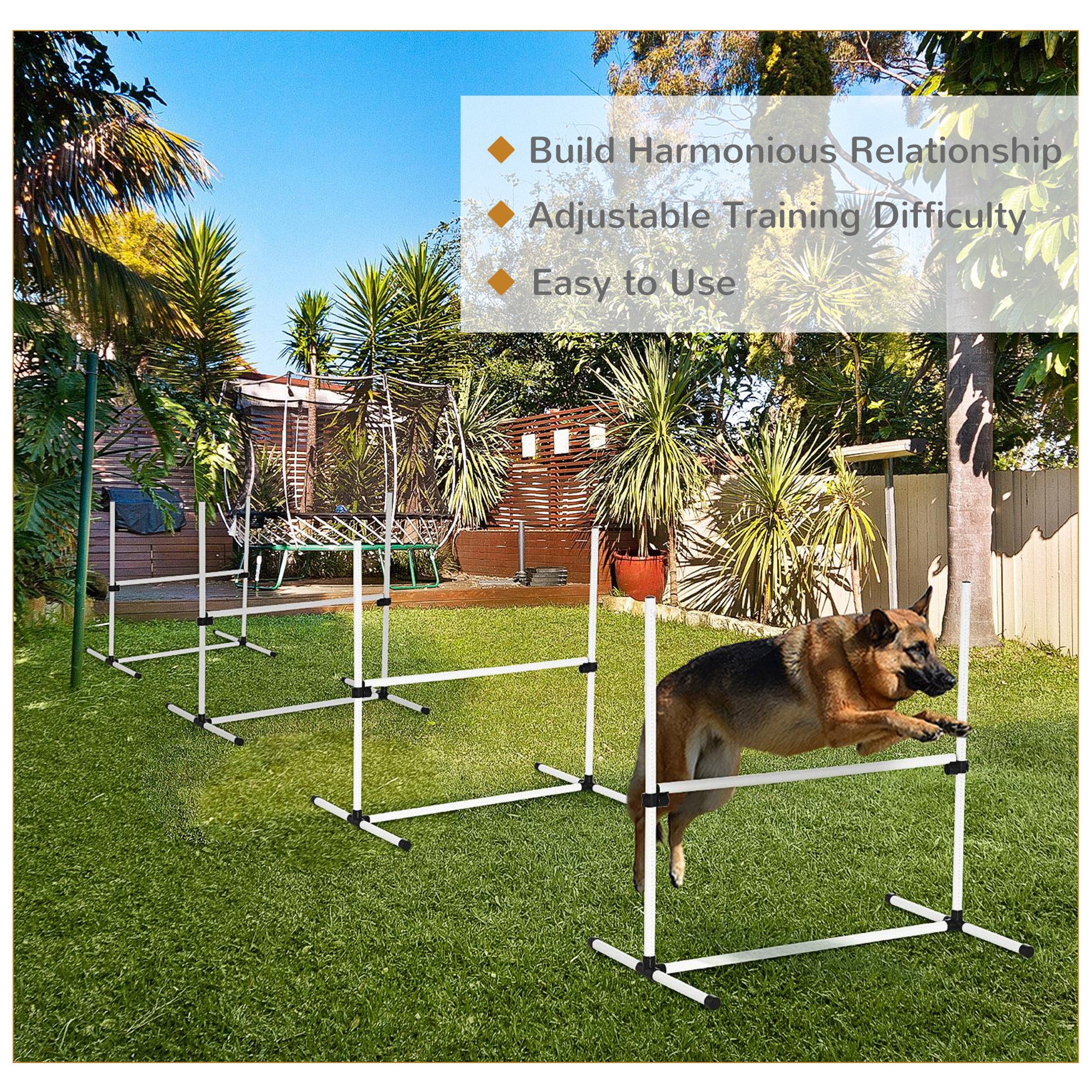 PawHut 4 Pieces Dog Agility Training Equipment, Adjustable Height Jumps Hurdle with Carrying Bag for Outdoor, White 