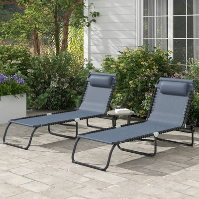 Outsunny Set of Two Folding Sun Loungers, with Four-Position Backs - Grey 