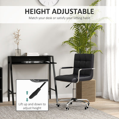 HOMCOM Home Office Chair and Computer Desk Set, Faux Leather Desk Chair with Swivel Wheels, Study Desk with Storage Shelf, Black 