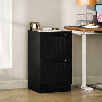 HOMCOM 2 Drawer Filing Cabinet with Lock, Office Storage Cabinet with Adjustable Hanging Bars for A4 Letter Size Files, Black 