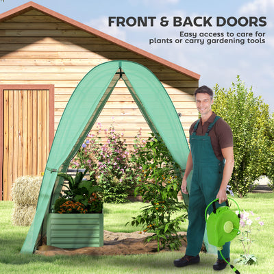 Outsunny Polytunnel Greenhouse with Sandbags, Walk-In Tunnel Green House with 2 Doors and Screen Windows, 1.8 x 1.8 x 2m, Green 