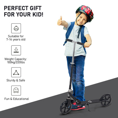 HOMCOM Kids Scooter Teenager Kick Scooter Foldable 4 Levels Adjustable Height with Rear Fender Brake for 7-14 Years 