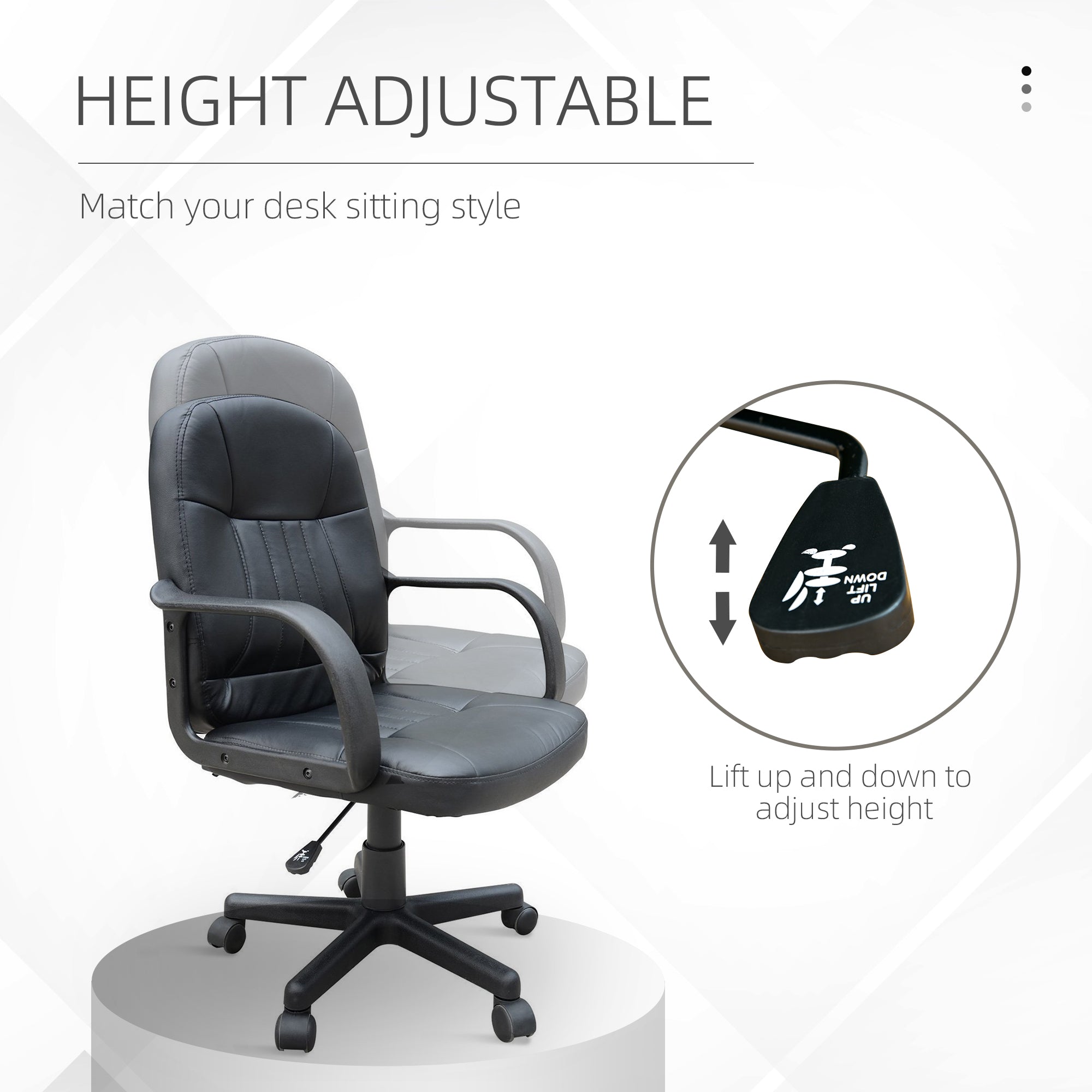 HOMCOM Swivel Executive Office Chair, PU Leather Computer Desk Chair with Adjustable Height, Wheels, Black 