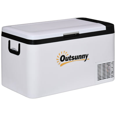 Outsunny 12V Car Refrigerator w/ LED Light & Foldable Handles, 25L Portable Compressor Cooler, Fridge Freezer with 12/24V DC and 110-240V AC for Campervan RV Boat Travel 