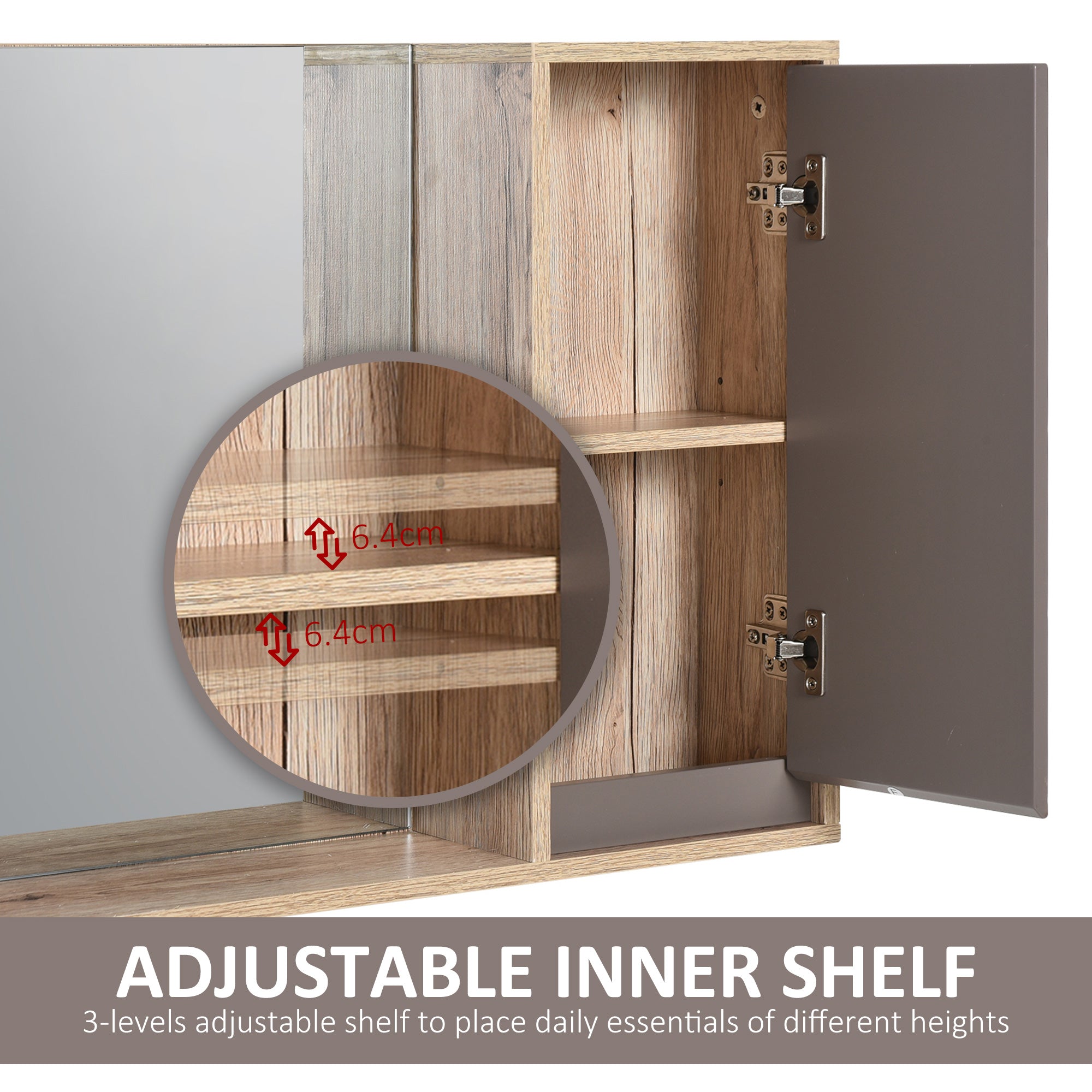 HOMCOM Bathroom Mirror Cabinet, Wall-Mounted Bathroom Cabinet with Mirror and Adjustable Inner Shelf,  57L x 14.2W x49.2H cm 