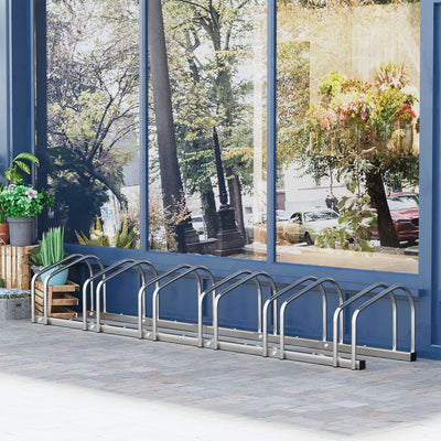 HOMCOM Bike Stand Parking Rack Floor or Wall Mount Bicycle Cycle Storage Locking Stand 179L x 33W x 27H (6 Racks, Silver) 