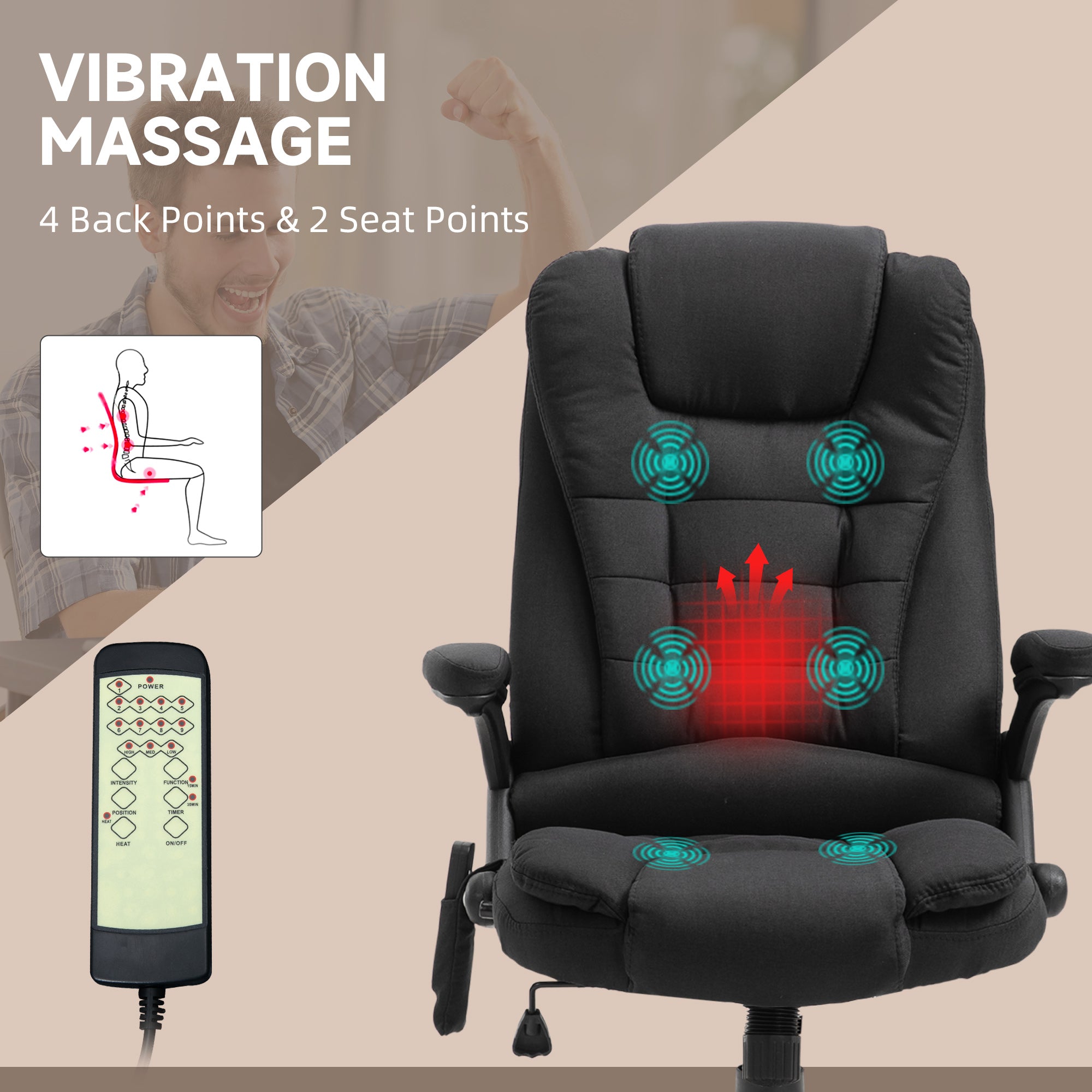 Vinsetto Massage Recliner Chair Heated Office Chair with Six Massage Points Linen-Feel Fabric 360\'c2\'b0 Swivel Wheels Black