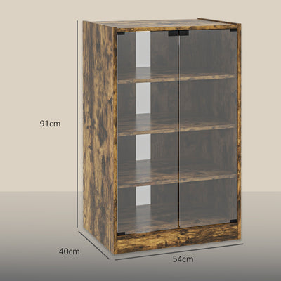 HOMCOM 4-Tier Hi-Fi Stand, Record Player Stand with Adjustable Shelves and Push-to-Open Glass Doors, Rustic Brown