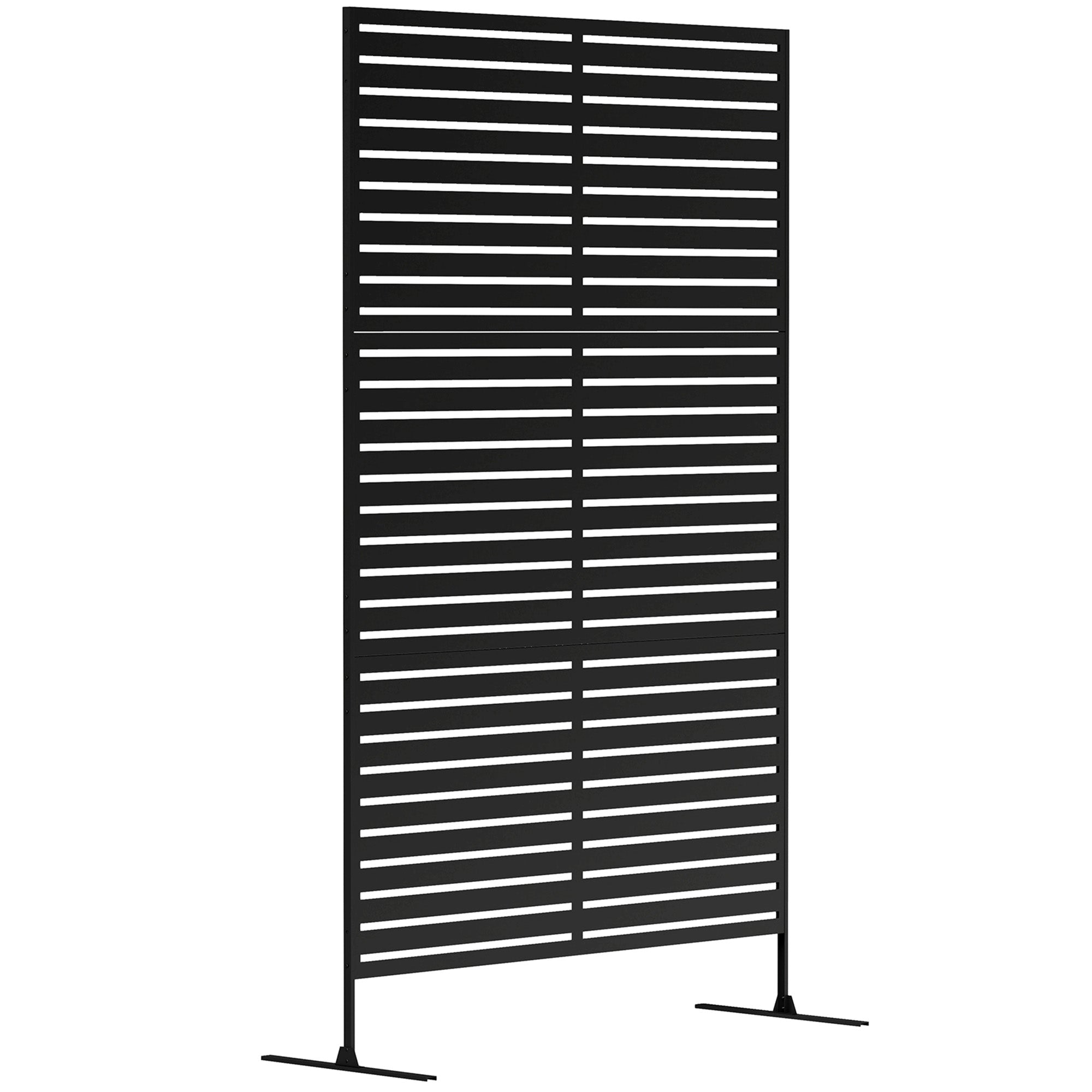 Outsunny Decorative Privacy Fence Screen, Metal Outdoor Privacy Screen Climbing Plant Trellis with Stand, 122 x 198 cm, Black 