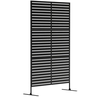 Outsunny Decorative Privacy Fence Screen, Metal Outdoor Privacy Screen Climbing Plant Trellis with Stand, 122 x 198 cm, Black 