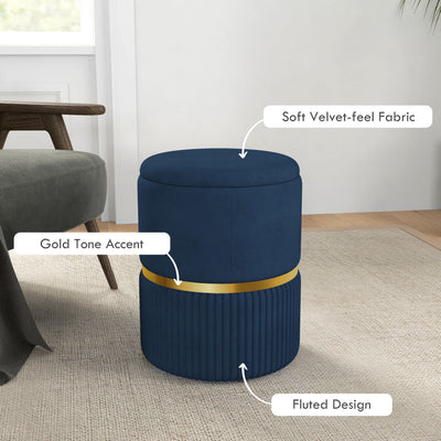 HOMCOM Velvet-Feel Storage Ottoman - Blue 