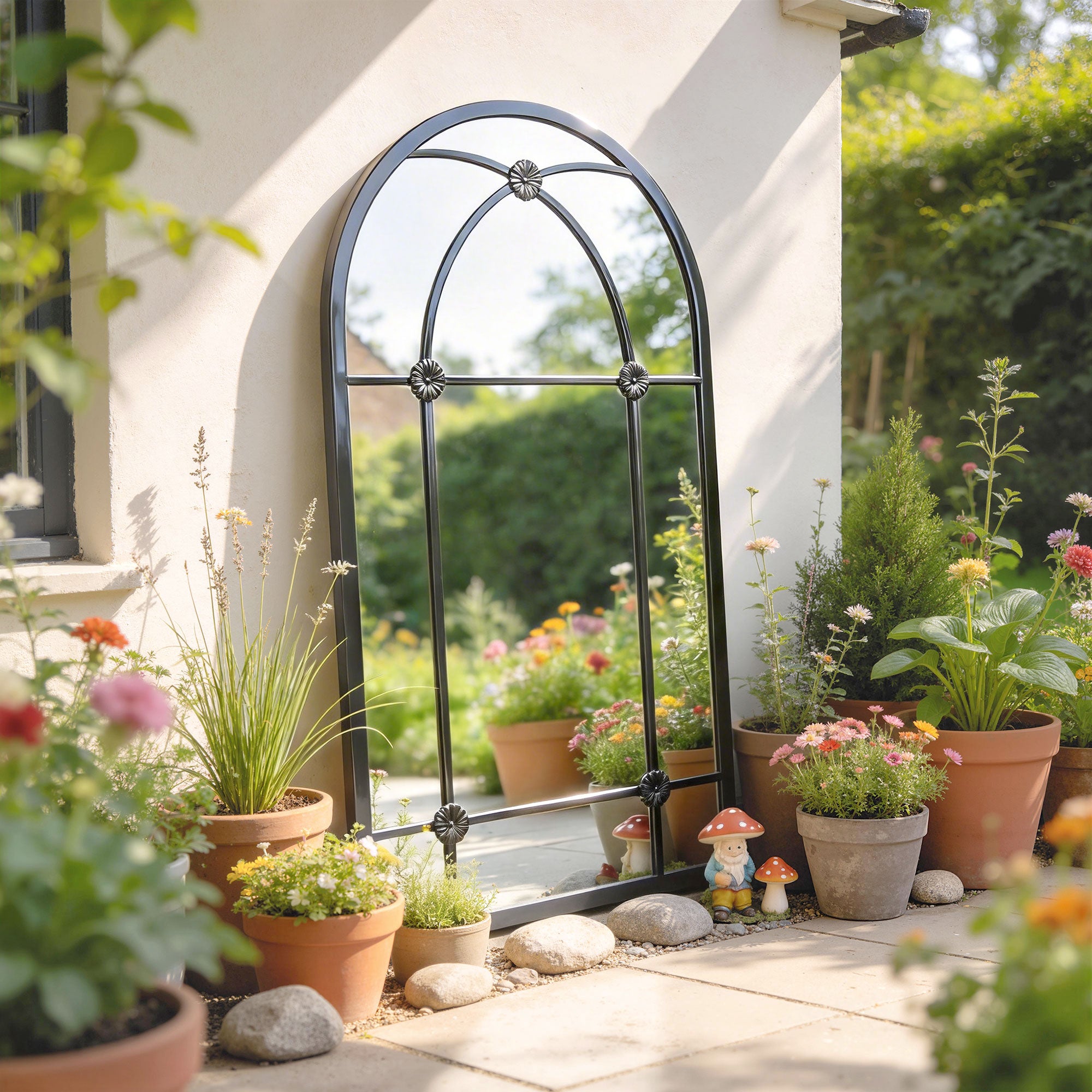 Outsunny Arched Mirror, Shatterproof Acrylic Windowpane Wall Mounted Mirror with Robust Metal Frame, 100 x 60 cm, Black 