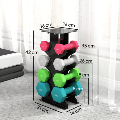 SPORTNOW Hex Dumbbells Set with Dumbbell Rack, Hand Weights for Home Gym Strength Training, 2 x 1kg, 2 x 2kg, 2 x 3kg, 2 x 4kg 