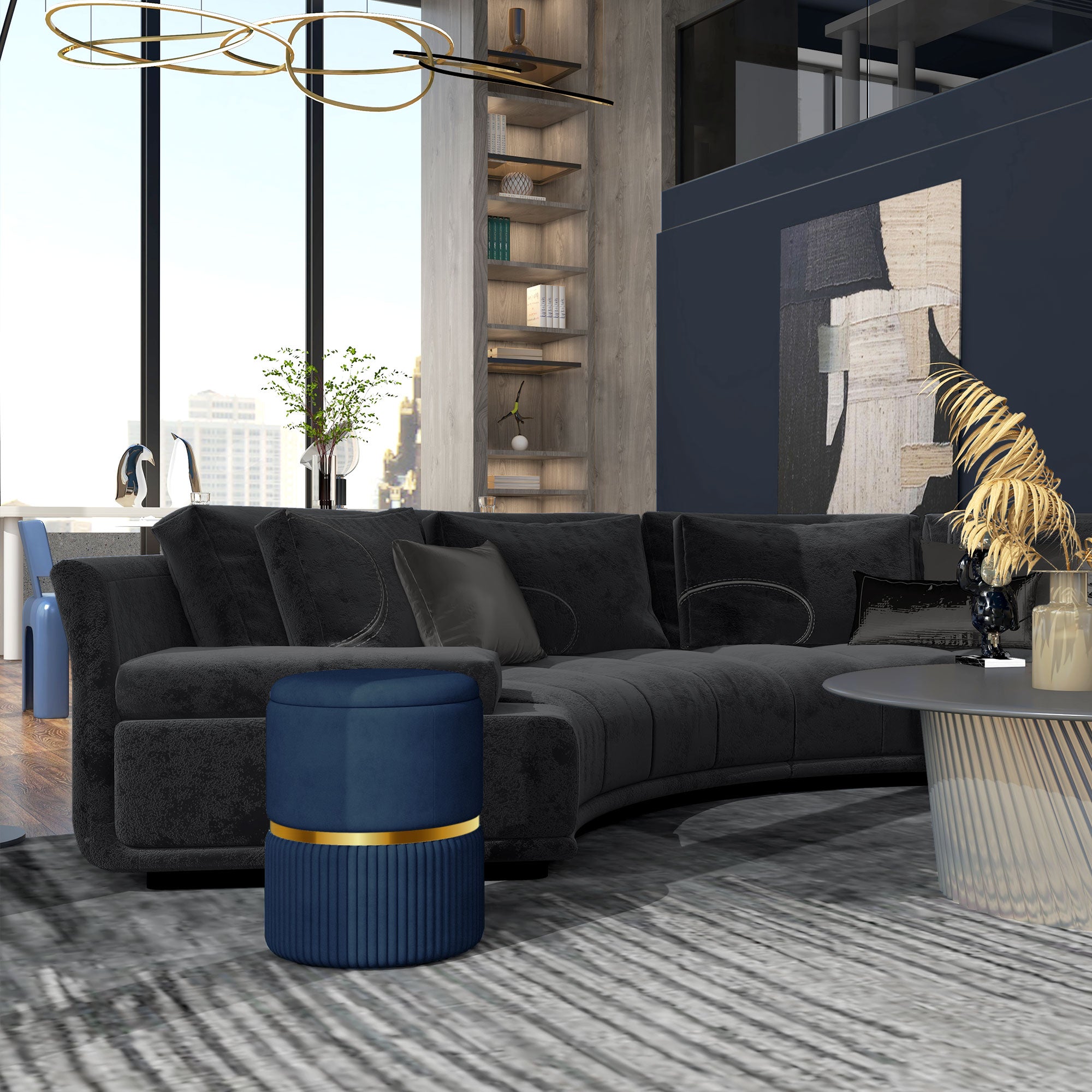 HOMCOM Velvet-Feel Storage Ottoman - Blue 