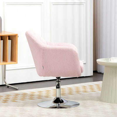 HOMCOM Swivel Linen Fabric Accent Chair for Living Room Contemporary Vanity Armchair with Adjustable Height Thick Cushion Lumbar Support Armrest for Bedroom Office Pink 