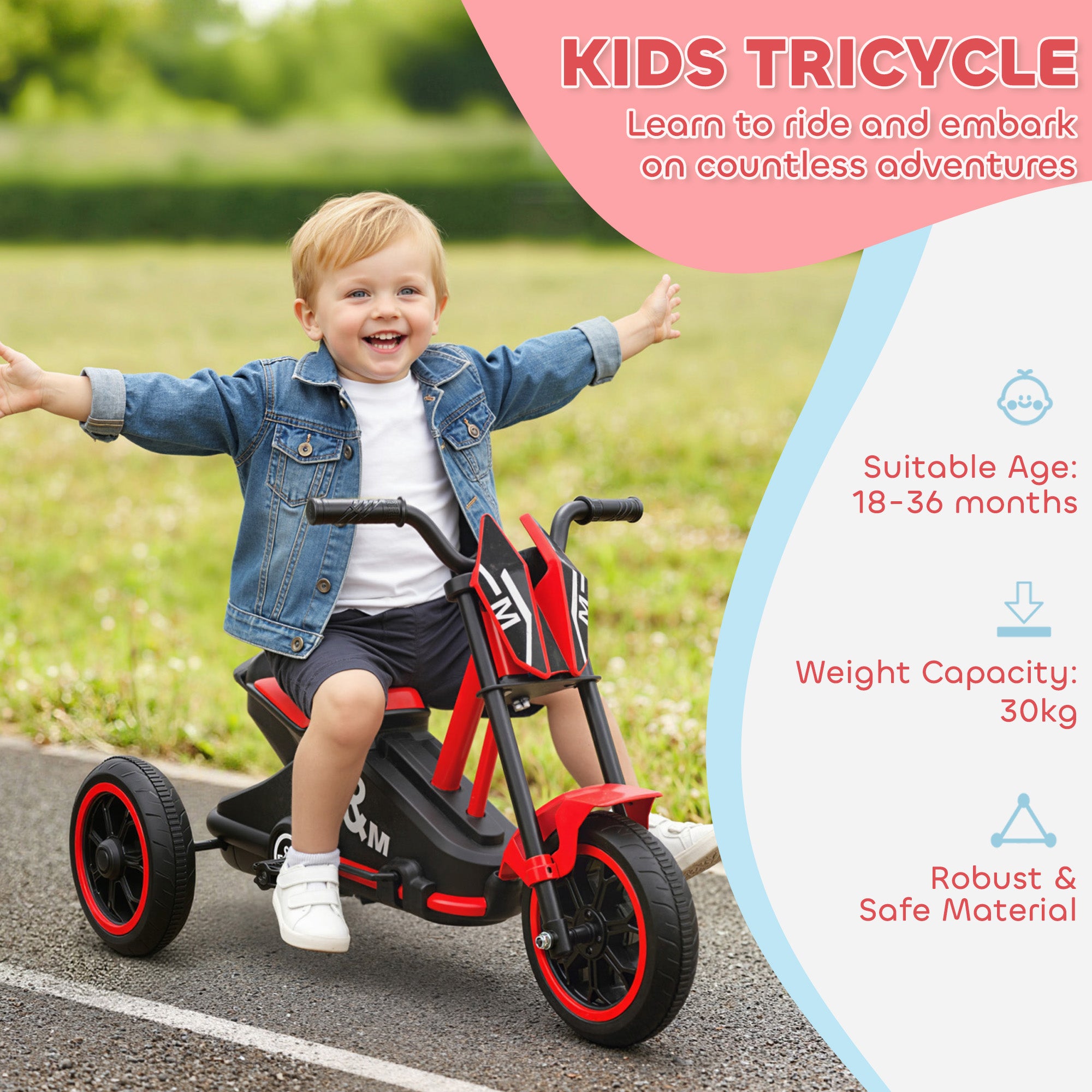 AIYAPLAY Kids Tricycle Baby Trike, Kids Trike with Pedal, 3 Wheel Toddler Balance Bike for Indoor Outdoor Use, Red 