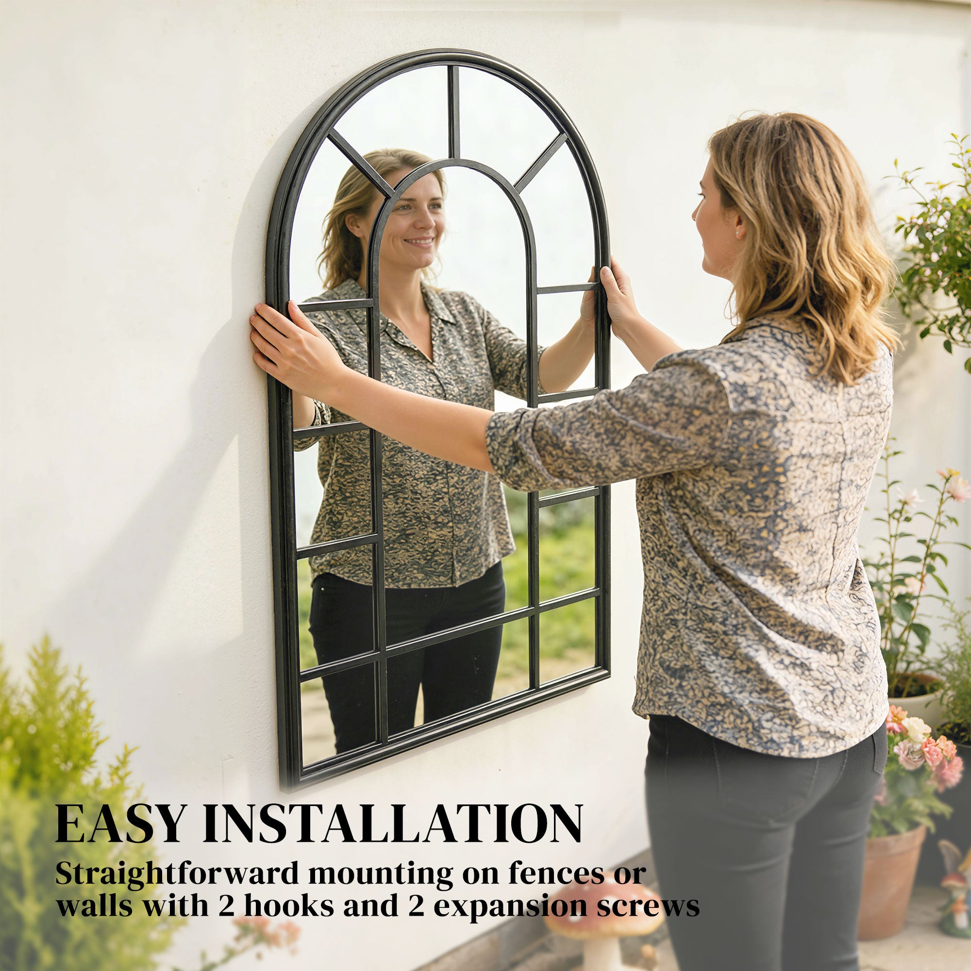 Outsunny Arched Mirror, Shatterproof Acrylic Windowpane Wall Mounted Mirror with Robust Metal Frame, 71 x 51 cm, Black 