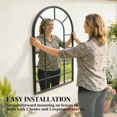 Outsunny Arched Mirror, Shatterproof Acrylic Windowpane Wall Mounted Mirror with Robust Metal Frame, 71 x 51 cm, Black 