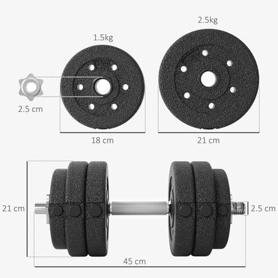 HOMCOM 30KG Adjustable Dumbbells Set, Hand Weights Set for Home Gym Weight Lifting Training 