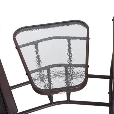 Outsunny Gliding Jack and Jill Seat, with Glass-Top Table - Brown/Grey 
