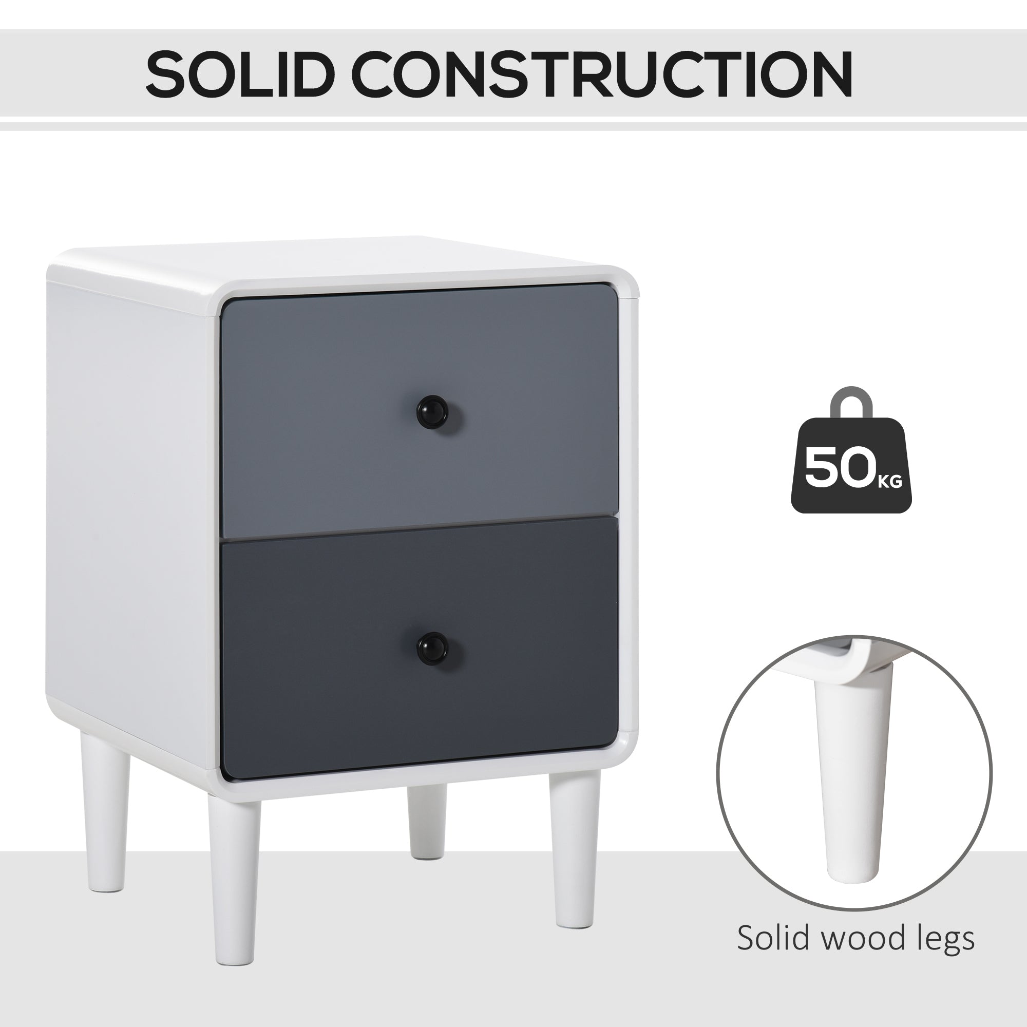 HOMCOM Modern Side Cabinet Nightstand Home Organizer with 2 Storage Drawer Unit for Bedroom, Living Room 