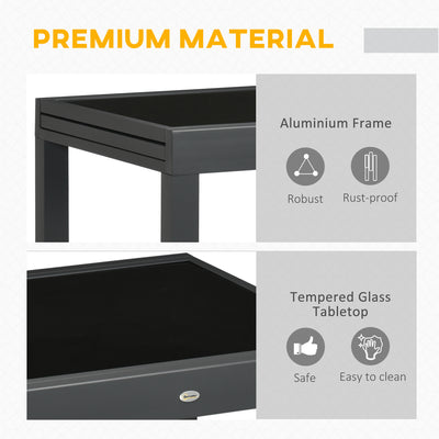 Outsunny Extending Garden Table, Outdoor Dining Table with Aluminium Frame and Tempered Glass Tabletop, 80/160 x 80 x 75 cm, Black 