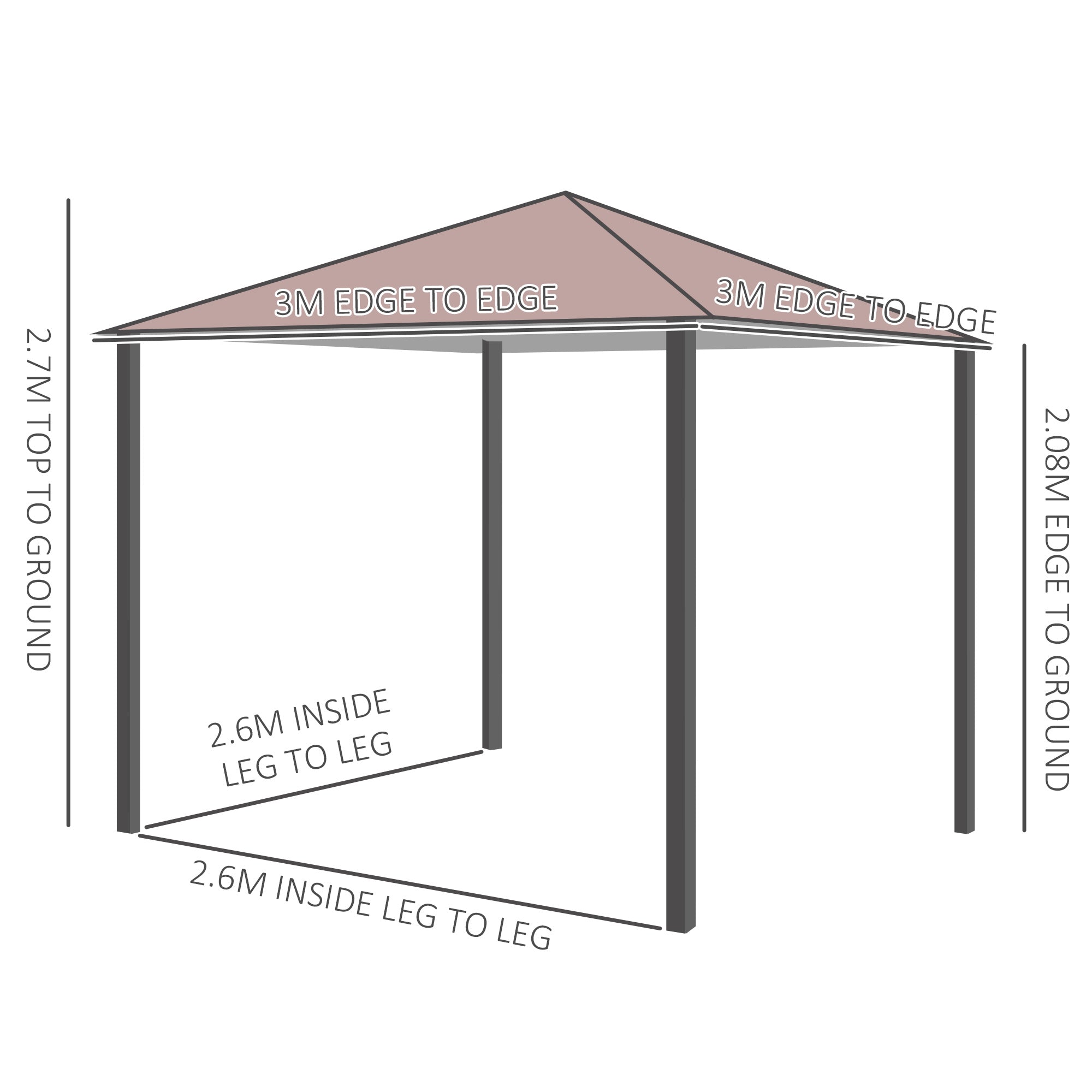 Outsunny 3 x 3(m) Garden Gazebo, Outdoor Gazebo Canopy Shelter with Curtains and Steel Frame for Lawn, Yard and Deck, Coffee 