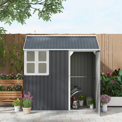 Outsunny 7 x 6ft Galvanised Garden Shed, with Latch - Dark Grey 