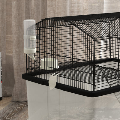 PawHut Two-Tier Gerbil Cage, Hamster Cage for Dwarf Hamster, Syrian Hamster w/ Wheels, Deep Bottom, Food Dish, Water Bottle 