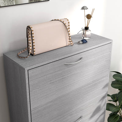 HOMCOM 12-Shoe Flip Drawer Storage Cabinet - Grey Wood-Effect 