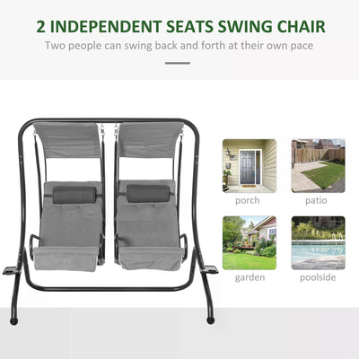 Outsunny Canopy Swing 2 Separate Relax Chairs w/ Handrails and Removable Canopy Grey 