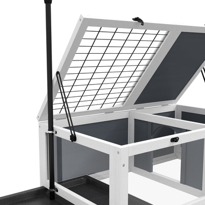 PawHut Tortoise Table with Adjustable Lamp Holder, Wooden Tortoise House w/ Openable Lids, Pull-Out Trays - Grey 