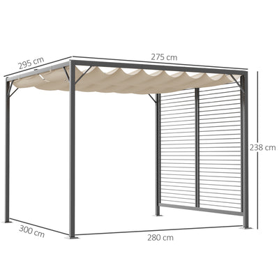 Outsunny 3 x 2.8m Metal Pergola, with Retractable Fabric Roof - Beige 