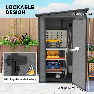 Outsunny 4'x5' Garden Storage Shed, Lean to Shed, Lockable Garden Shed with Window, Vent and Plastic Roof, Wood-Effect 