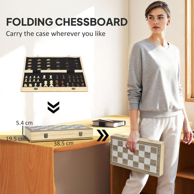 SPORTNOW 15 Inch Chess Set, Foldable Chess and Draughts Set, Brown 