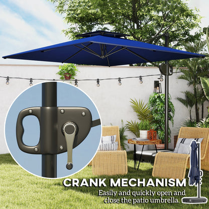 Outsunny Cantilever Parasol with Weighted Base Double Top Garden Parasol Square Hanging Patio Umbrella with Crank Tilt Dark Blue 