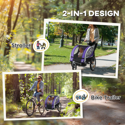 HOMCOM Baby Bike Trailer with 5 Point Harness, Steel Frame, Reflectors, Safety Flag, Hitch Coupler, Purple 