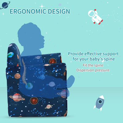 HOMCOM Kids Planet-Themed Armchair, with Non-Slip Feet, Wooden Frame - Blue 