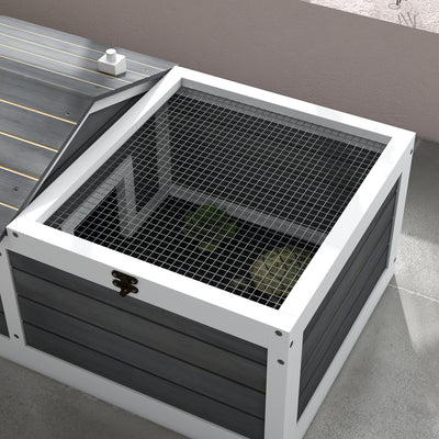 PawHut Wooden Tortoise House, Small Pet Reptile Shelter, with Hide Den and Run - Grey 