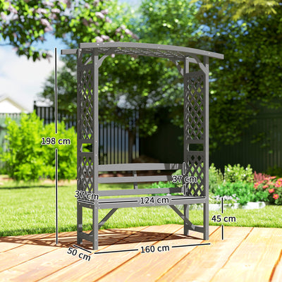 Outsunny Garden Bench, Wooden Garden Arbour with Seat for Vines/Climbing Plants, Grey 