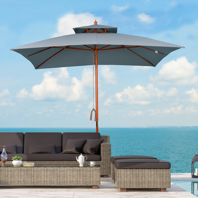 Outsunny 3 x 3 metre Patio Parasol Garden Umbrellas Sunshade Outdoor Wooden Parasol Canopy Double Tier, Dark Grey, BASE NOT INCLUDED 
