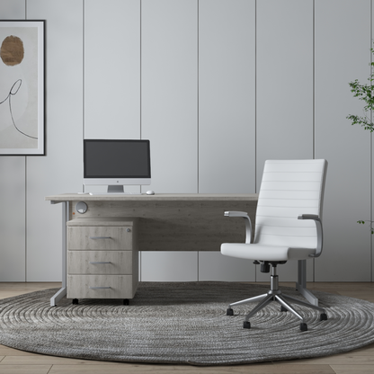 Impulse 1600mm Cantilever Straight Desk With Mobile Pedestal and Ezra White Executive Chair