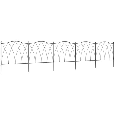 Outsunny Set of Five 61.5cm Decorative Metal Fence Panels - Black 