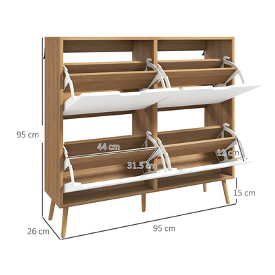 HOMCOM Shoe Storage Cabinet, 4 Flip Drawers, Shoe Organizer for 16 Pairs of Shoes, Natural 