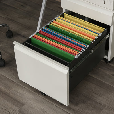 Vinsetto 3 Drawer Filling Cabinet, Mobile Metal File Cabinet with Anti-tilt Design for Letter, A4, Legal Size, White 