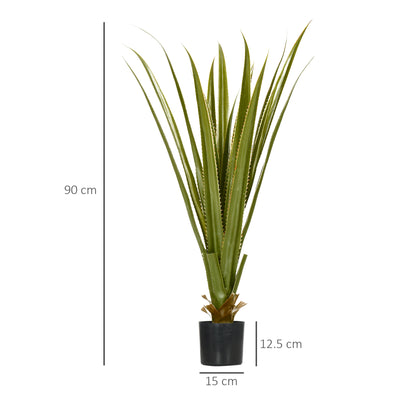 HOMCOM Set of 2 Artificial Plants Agave Succulent in Pot Desk Fake Plants for Home Indoor Outdoor Decor, 15x15x90cm, Green 